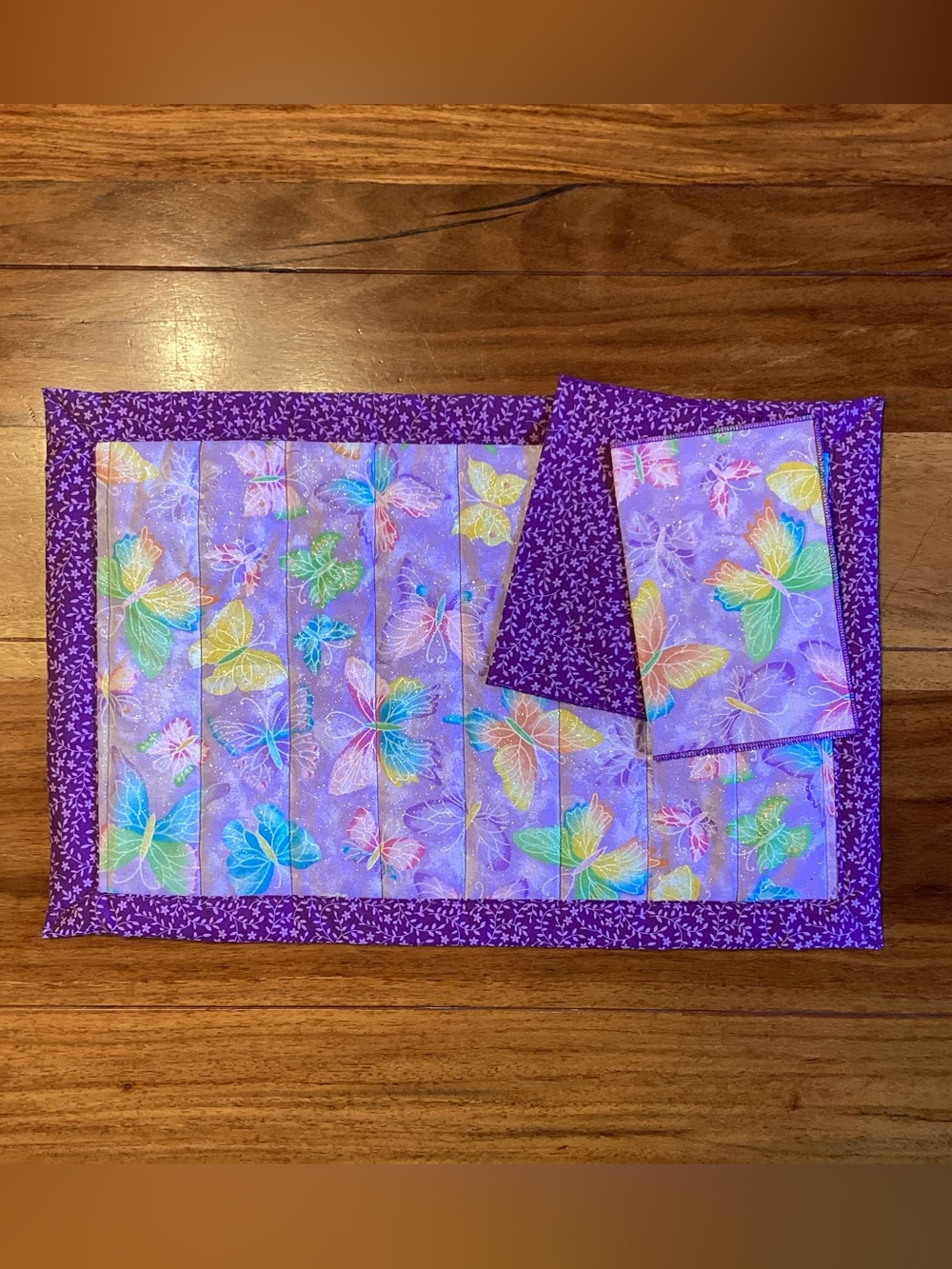 Purple Butterfly Quilted Placemat Set